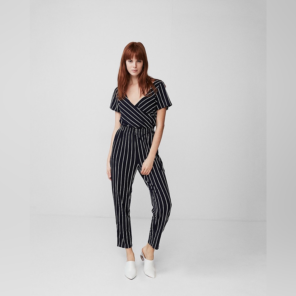 Express Navy and White Striped Jumpsuit
